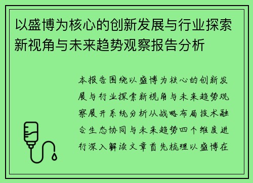 以盛博为核心的创新发展与行业探索新视角与未来趋势观察报告分析